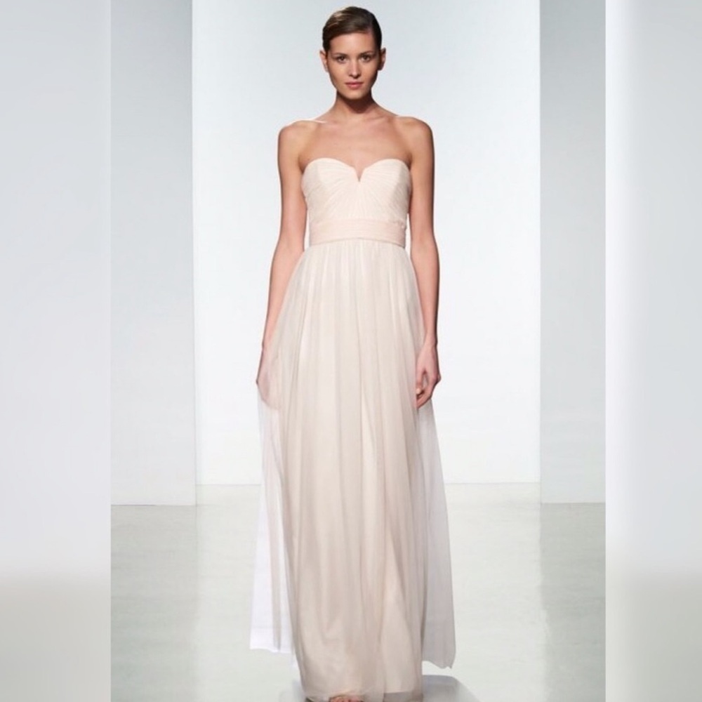 AMSALE Draped Tulle Strapless Dress Gown Blush Bridesmaid